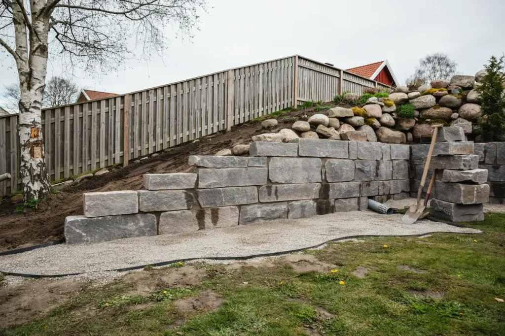 st dmur och stensl nt i tr dg rden vad ska planeras